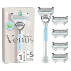 Gillette Venus, Rasoio per Peli e Pelle Della Zona Intima + 5 Confezione di Lamette di Ricambio, Rasoio Parti Intime Donna, Lamette Donna Gillette Venus Ricariche