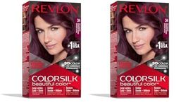 Revlon Colorsilk Beautiful Color Coloration Permanente des Cheveux avec Technologie au Gel 3D et Kératine, Teinture avec Couvrance à 100% des Cheveux Blancs, 34 Bourgogne Foncé (Lot de 2)