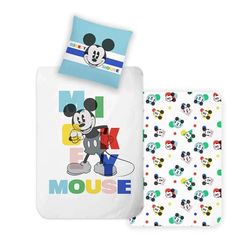 Disney Home Musse barn vändbara sängkläder set 135 x 200 – örngott 80 x 80 – supermjukt förstärkt 100% bomull, 2-delat set med Musse sängkläder, mjuka och bekväma på huden