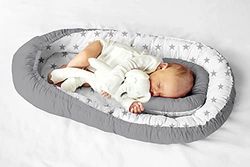 KOSPU X8-0K2D-MJPN,Multifunctioneel babynestje Cocoon Baby Baby Cocon Bumper Reiswieg 100% Katoen Anti-Allergisch,Eén maat,Grijs, wit