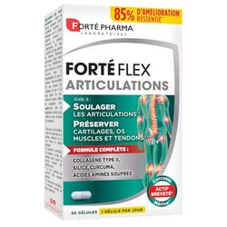 Forté Pharma - Forté Flex Articulations - Complément Alimentaire Articulations - Collagène type II, Curcuma, Silice, Vitamine C, Zinc - Santé des os, tendons, ligaments - 30 gélules, 1/jour