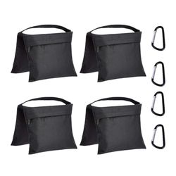 Amazon Basics Set di 4 Sacchi di Sabbia Fotografici Vuoti per Supporti di Luce, Riflettori, Softbox e Studio Fotografico, Carico Massimo 9kg - Nero