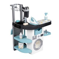 Smoby Laundry Room Pretend Play Household Toy, Vacuum Cleaner and Washing Machine with Electronic Functions and 17 Accessories