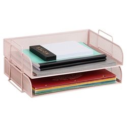 Mind Reader Lot de 2 Plateaux empilables en Maille pour Ranger des Magazines, des fichiers de Bureau, des Documents, en métal, Rose