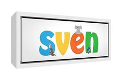 Little Helper SVEN1542-FC-15DE - Stampa su tela incorniciata, in legno, con cornice, pronta da appendere, con nome di ragazzo e Sven, piccola, 19 x 46 x 3 cm