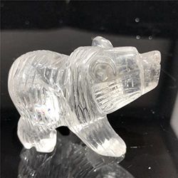 Lendiecrystal 1 x 5,1 cm großer natürlicher Bärenschädel mit Quarzkristall, geschnitzter Reiki-Heilung, Heimdekoration (transparenter Quarzbär) LD-2CQB