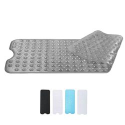 Zuvo Extra-Long Non-Slip Bath Mat (100 x 40 cm, Grey) – Anti-Mould, Machine-Washable Shower Mat with Powerful Suction – Ideal for Elderly Kids