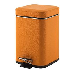 Gedy Argenta vierkante badkamermand van roestvrij staal, oranje, inhoud 3 liter, afmetingen 16,5 x 21,5 x 25 cm en gewicht 0,76 kg