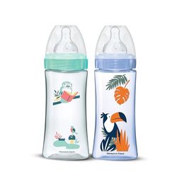 DODIE Lot de 2 Biberons Anti-Coliques Tétines Rondes 330ml +6 mois 3 vitesses Débit 3 - Bleu et vert
