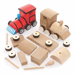 Baker Ross FE592 Kits de train en bois - Paquet de 2, artisanat en bois pour les enfants à décorer et afficher, activité éducative pour enfants