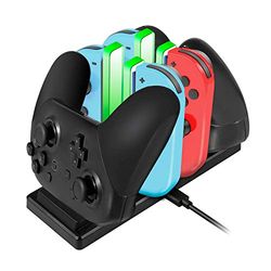 EXTSUD 6 en 1 Chargeur pour Nintendo Switch Manette Pro et Joy-Con Station de Charge Dock avec 4 Slots, Câble USB Type C et Indicateur de Charge LED