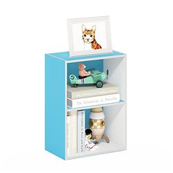 Furinno Luder Bibliothèque/étagère de Rangement 2 étages, Blanc/Bleu clair, 2-Tier