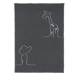 Nattou Stickad filt av 100% bomull (stick), vändbar, 100 x 75 cm, luna och axel, grön
