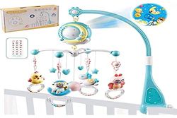 Alldo Babymuziekwieg, mobiele telefoon, 360 graden draaibaar babybedje met muziek en verlichting, hangend geboren kinderbedspeelgoed, babybed, klokspeelgoed met afstandsbediening en projectie