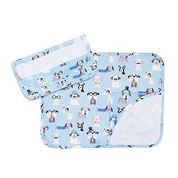 FILET - Cotton Kindergarten Breakfast Set with Aida Linen Embroidery Inserts, Comprising Placemat, Napkin and Napkin Bag, Made in Italy, Doggie Pattern Light Blue Background