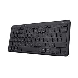 Trust Lyra Multi-Device Bluetooth Keyboard, QWERTY UK Layout, 85% Recycled Plastics, Rechargeable Battery, Compact Wireless Keyboard for PC, Laptop, Mac, Tablet, Windows, Android, iOS - Black