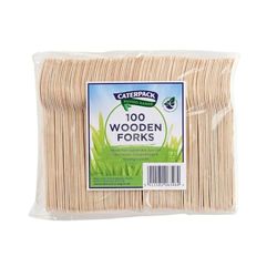 Caterpack Enviro Range Wooden Forks Made from sustainably sourced Birchwood, compostable and Biodegradable, 100 Pack