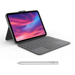 Logitech Combo Touch Custodia con tastiera rimovibile per iPad (10ª generazione), Grigio + Crayon per iPad con porte USB-C e tecnologia Apple Pencil, Argento