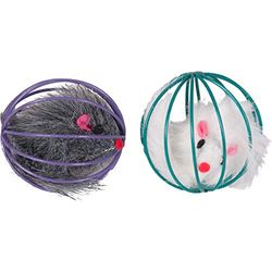 FLAMINGO JCHAT MARPY Souris Fourrure en Balle + HOCHET Violet 6CM - Tube