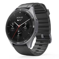Hama Smartwatch 7010 (1,43 tum AMOLED-skärm, GPS: GLONASS/GALILEO/BEIDOU, IP68/3 ATM vattentät, hjärtfrekvens, SpO2, sömnfas, 110 sportlägen, meddelanden, Apple Health/Google Fit) svart
