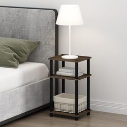 Furinno 3-Tier Turn-Tube Open Opslag Nachtkastje, Engineered Wood, Columbia Walnoot/Zwart, 1-Pack, Plastic Polen