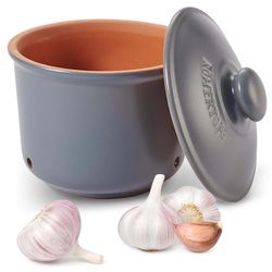 Römertopf Pratico vaso per aglio in ceramica per aglio aromatico e duraturo, Ø 12,5 cm, grigio blu