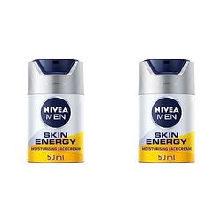 NIVEA MEN Skin Energy Moisturising Creme (50 ml), Face Cream for Men Infused with Caffeine, Revitalising Face Cream Fights Signs of Tiredness, Men's Skin Care Essentials (Pack of 2)