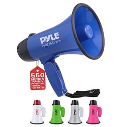PYLE Haut-Parleur Mégaphone portable avec sirène- Mégaphone Porte-Voix Compact et fonctionnant sur batterie avec puissance de 20 watts, microphone, 2 modes, son PA et poignée, Bleu