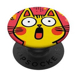 Divertente Scosso Gatto Giallo Guance Rosse Sfondo Colorato PopSockets PopGrip Adesivo