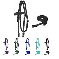 Majestic Ally Nylon Padded Browband Headstall with Reins for Horses (Black, Full)