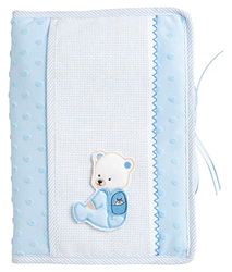 Filet - Bolsa para pañales y toallitas húmedas en suave tejido con tira de tela Aida para bordar, idea de regalo para futuros padres, fabricado en Italia, color azul