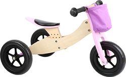 small foot Loopfiets Maxi 2-in-1 roze van hout, drie- en loopfiets, verstelbare zitting en rubberen banden, 11611, groot