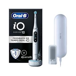 Oral-B Brosse à dents électrique rechargeable iO 10, capteur de pression, affichage interactif, intelligence artificielle avec coaching en direct, 1 tête, 1 brosse, étui de voyage, blanc, idée cadeau