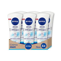 Nivea Crema de manos 3 en 1 Care & Protect con efecto antibacteriano 6 x 75 ml, crema hidratante para manos nutritiva e hidratante, crema antibacteriana con aceite de jojoba