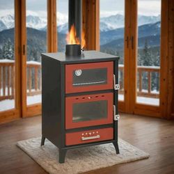 Dmora Dtempestil Wood Stove, Wood Fireplace, Wood Fireplace, Rustic Stove, Made in Italy, 59 x 51 H92 cm, Red