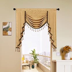 ELKCA Cantonnière en Jacquard Cascade avec Perles de Luxe Jaunes pour Salon, 1 Panneau (Jaune, 99 cm)