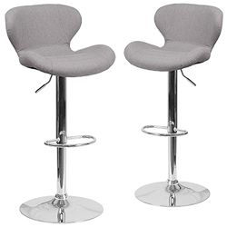 Flash Furniture Banqueta de bar Denville, contemporâneo, de tecido cinzento, altura ajustável, com encosto curvo e base cromada