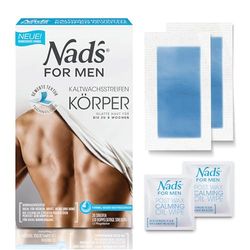Nad's For Men Cold Wax Strips Men - Hair Removal for Body All Skin Types 20 Wax Strips + 2 Care Wipes