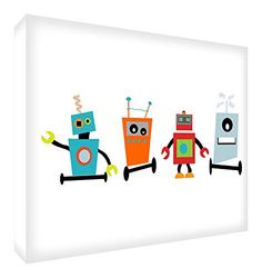 Feel Good Art ROBOTS-A6BLK-15ES decoblok "Happy Roboter", 10,5 x 15 x 2 cm, meerkleurig