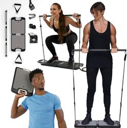EVO Gym - Equipo portátil de Entrenamiento de Fuerza para Gimnasio en casa, Gimnasio en casa, Gimnasio Todo en uno, 6 Bandas de Resistencia, Base sostiene Barra de Gimnasio y Asas para Viajes, Equipo