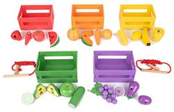 TickiT 74011 Cajas de Madera para clasificar Frutas y Verduras, Multicolor