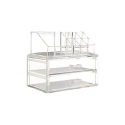 Premier Housewares – Organizador de cosméticos, 9 Compartimento/2 cajones, Claro, PS-polystyrene, 12 x 19 x 16 cm