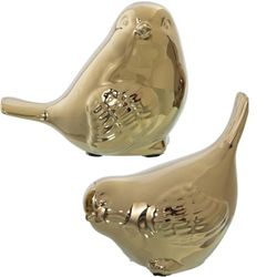 Alexandra House Living Set di Figure d'oro in Ceramica Uccello (2 Pezzi)