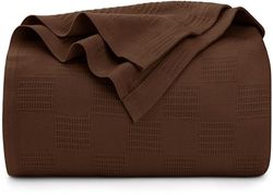 Utopia Bedding 100% Cotton Blanket (Queen Size - 90x90 Inches) 350GSM Lightweight Thermal Blanket, Soft Breathable Blanket for All Seasons (Brown)