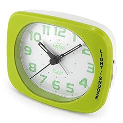 PM Company Reloj despertador de mano de plástico de colores brillantes con alarma repetida y amplificadora. LED de cuarzo de funcionamiento suave. Funcionamiento silencioso. 1 pila AA de 102 x 78 x 42