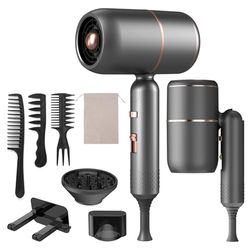 Carehabi Sèche-cheveux ionique 2400 W constant, pliable, avec interrupteur froid/chaud, 5 vitesses, 1 concentrateur et diffuseur, idéal pour tous les types de cheveux