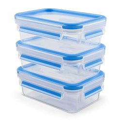Emsa Clip&Close Fresh - Set de 3 Recipientes Herméticos Plástico de 1 L, higiénico, no olores ni sabores, 100% libre de BPA, apto lavavajillas y microondas, certificado Baby Care