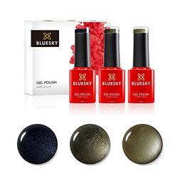 Bluesky Gel Nail Polishes, Gunmetals, Overtly Onyx 80540, Steel Gaze 80560, Gravel A029, 3 x 5ml, Grey, Silver, Black (Requires Curing Under UV/LED Lamp)