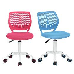 FurnitureR Lot de 2 chaises de Bureau sans accoudoirs - Hauteur réglable - pour la Maison, Le Bureau, la Chambre à Coucher, Le Bureau - Rose/Bleu