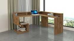 Dmora Sanson Corner Desk with Storage Shelves, Multipurpose Office Desk with Stand, 180 x 60 x 93 cm, Oak